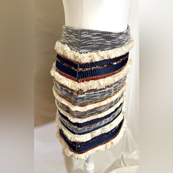 Anthropologie's Moulinette Soeurs Erine Sequin Mini Skirt with Fringe Size 2 - Picture 3 of 16